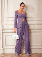 Designer Purple Zipper Long Sleeve Pocket Elegant Blouse